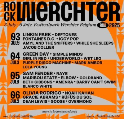 【海外フェス】ベルギー「Rock Werchter 2025」にLinkin Park、Green Day、Olivia Rodrigoら出演決定