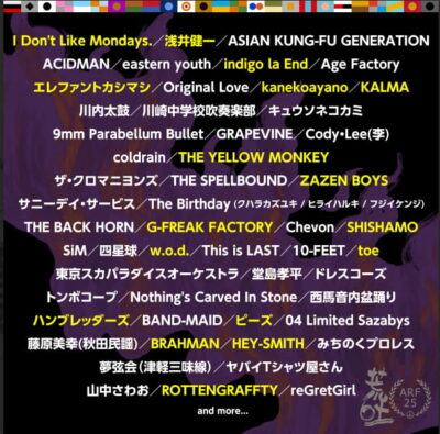 【ARABAKI ROCK FEST.25】アラバキ第2弾発表で、THE YELLOW MONKEY、SHISHAMO、エレファントカシマシら17組追加