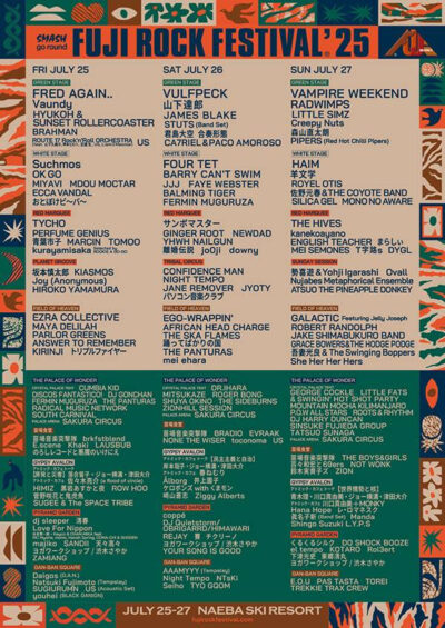 【FUJI ROCK FESTIVAL’25】フジロックステージ別ラインナップ公開。JJJは特別な形での出演が決定