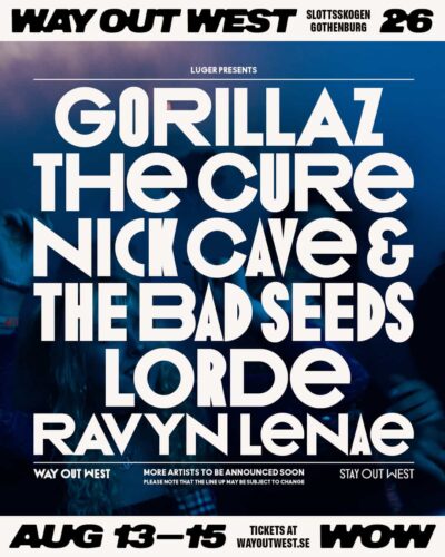 【海外フェス】2026年8月スウェーデン「Way Out West」にThe Cure、Gorillaz、Ravyn Lenaeら出演