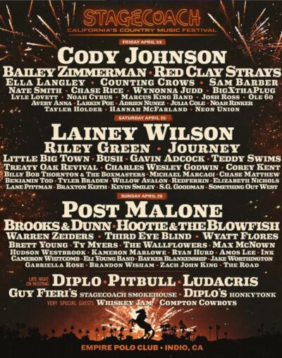 コーチェラ翌週のカントリーフェス「Stagecoach」にCody Johnson、Lainey Wilson、Post Maloneら出演決定