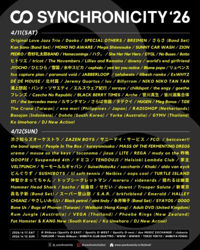 【SYNCHRONICITY’26】シンクロニシティ、タイムテーブル公開