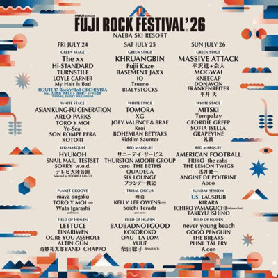 【FUJI ROCK FESTIVAL’26】フジロック、ステージ別ラインナップ公開