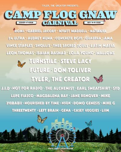 【海外フェス】11月タイラー・ザ・クリエイター主催「Camp Flog Gnaw Carnival 2026」にTURNSTILE、FUTURE、STEVE LACYら決定