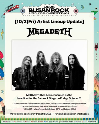 韓国釜山「Busan International Rock Festival」AVENGED SEVENFOLDのキャンセルを受け、メガデスが2日連続ヘッドライナーに