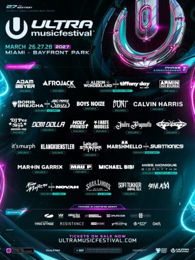【Ultra Music Festival Miami 2027】ウルトラ・マイアミ第1弾ラインナップ発表。Marshmello × Subtronicsの世界初B2B、DJ Pee .Wee名義でAnderson .Paakも登場