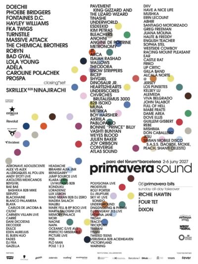スペイン「Primavera Sound 2027」Doechii、Phoebe Bridgers、Fontaines D.C.、Massive Attackら約150組出演決定